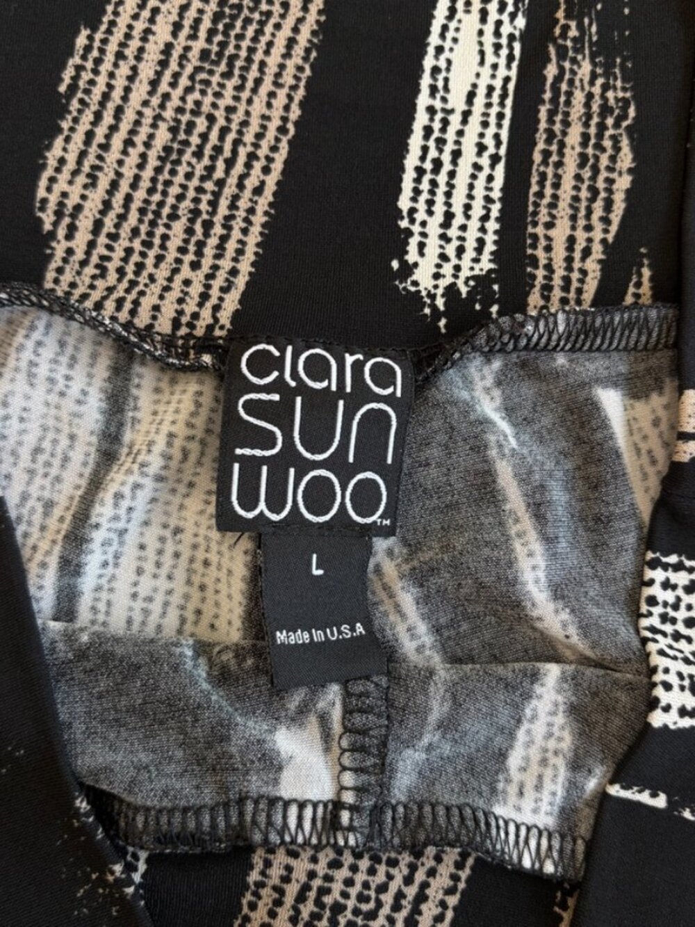 Clara Sun Woo Wide Leg Palazzo Pants Sz L Abstract Print Liquid Knit Travel - Picture 4 of 10